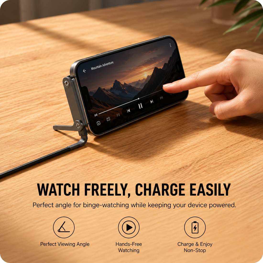 240W Ultra-Fast Charger Cable with Built-In Phone Stand